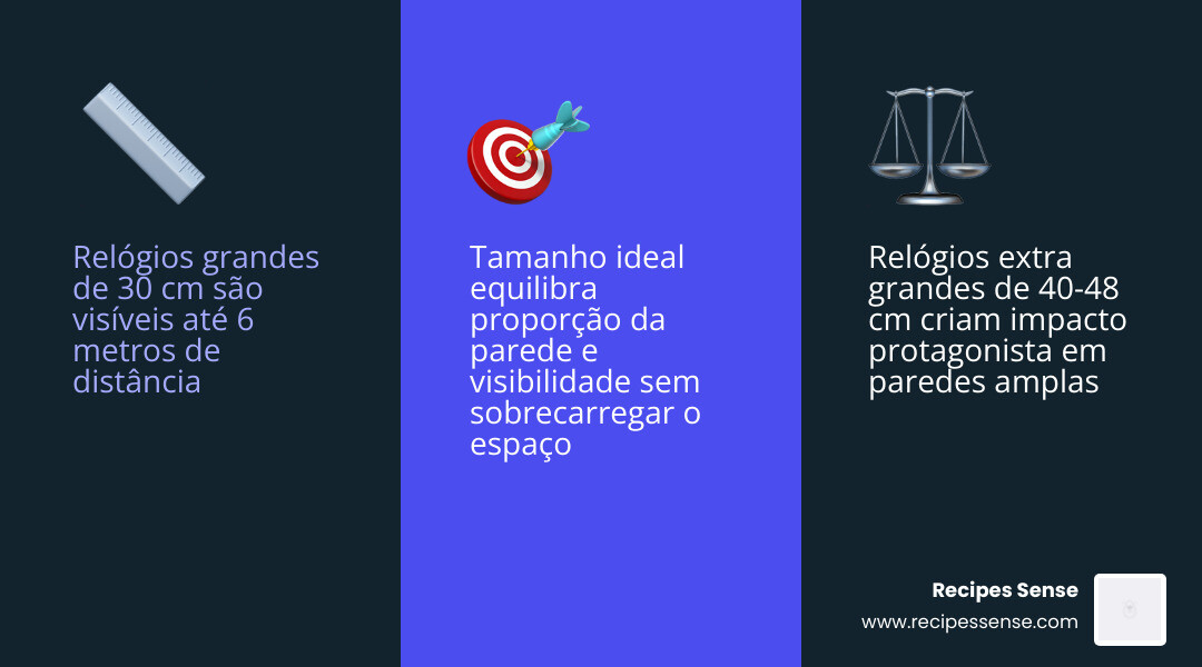 table comparing clock sizes and visibility distances - relógio parede cozinha grande infographic 3_facts_emoji_blue