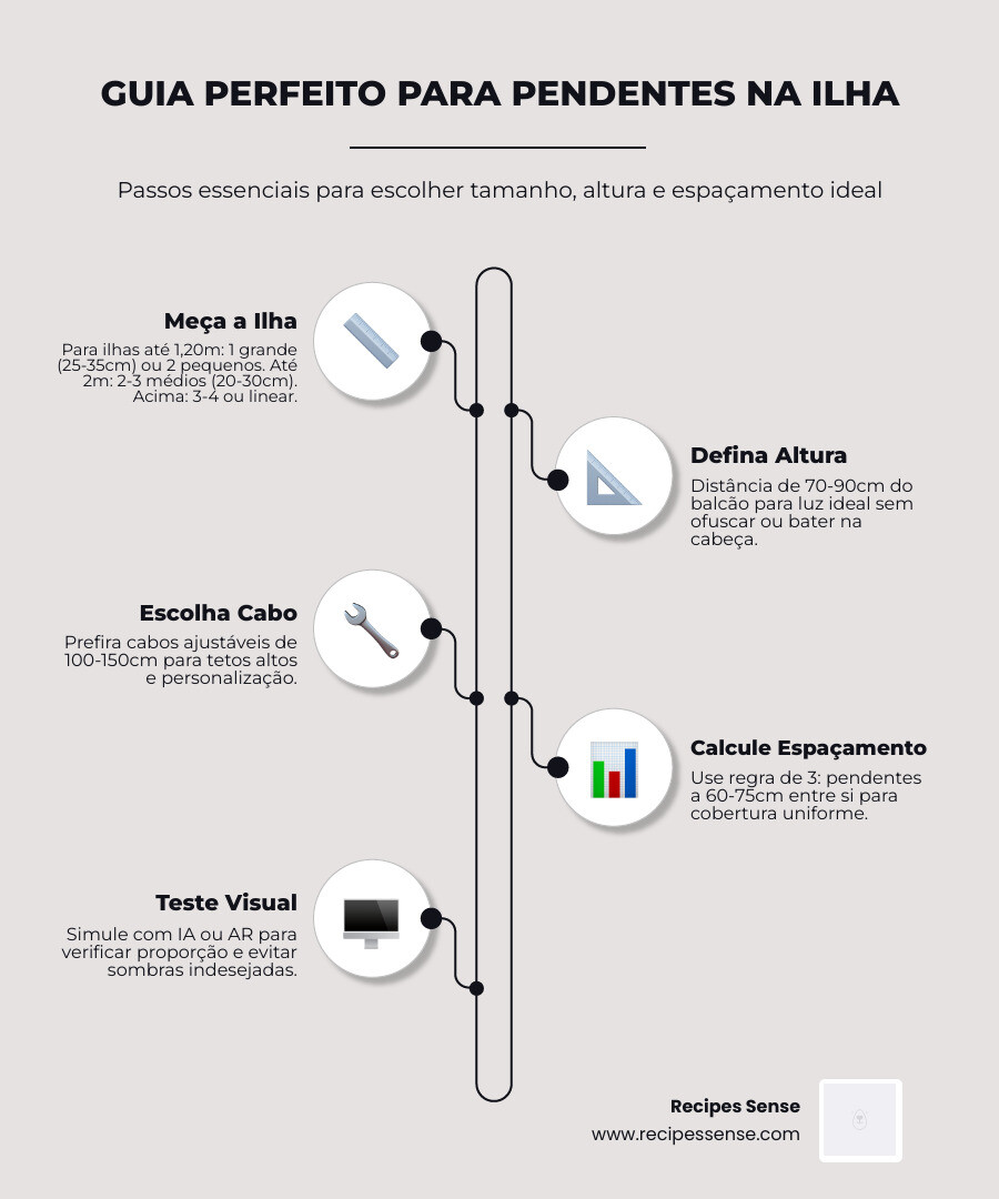 Infographic: Recommended spacing and height for kitchen island pendants - luminária pendente ilha cozinha infographic