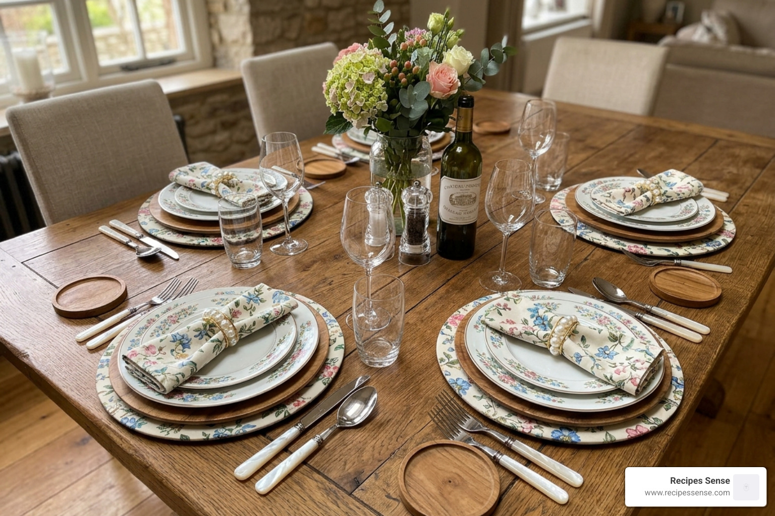Complete 20-piece table setting kit including floral sousplats, napkins, and pearl holders - kit sousplat jantar mesa