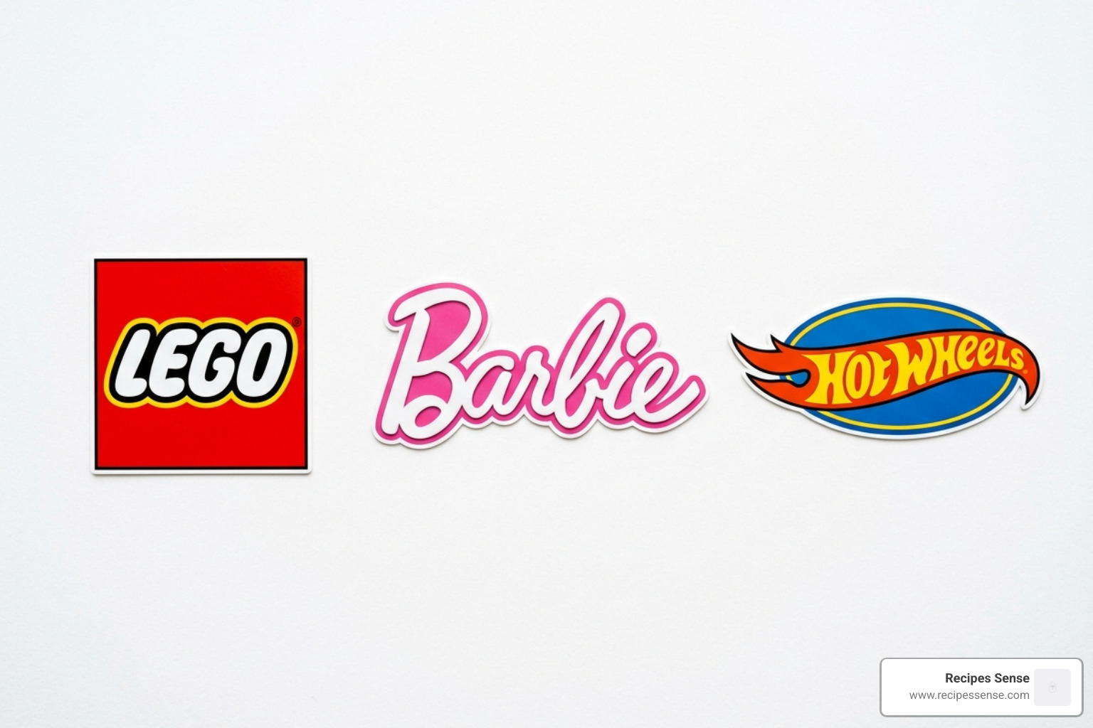 logos de marcas icônicas de brinquedos como LEGO, Barbie e Hot Wheels - brinquedos infantis mais vendidos