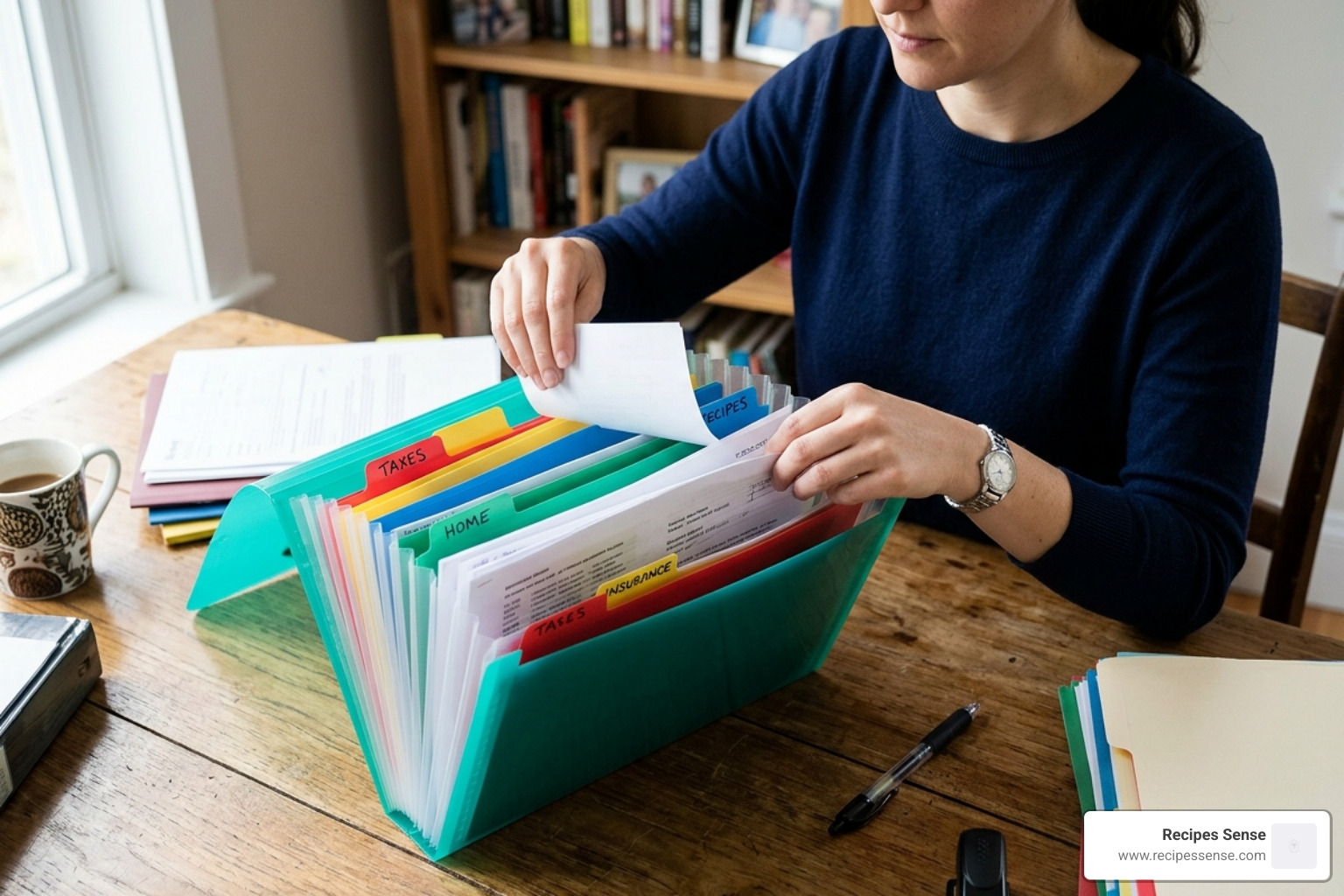 escritório organizado com sistema de pastas coloridas por categorias - organizador pasta documentos plástico