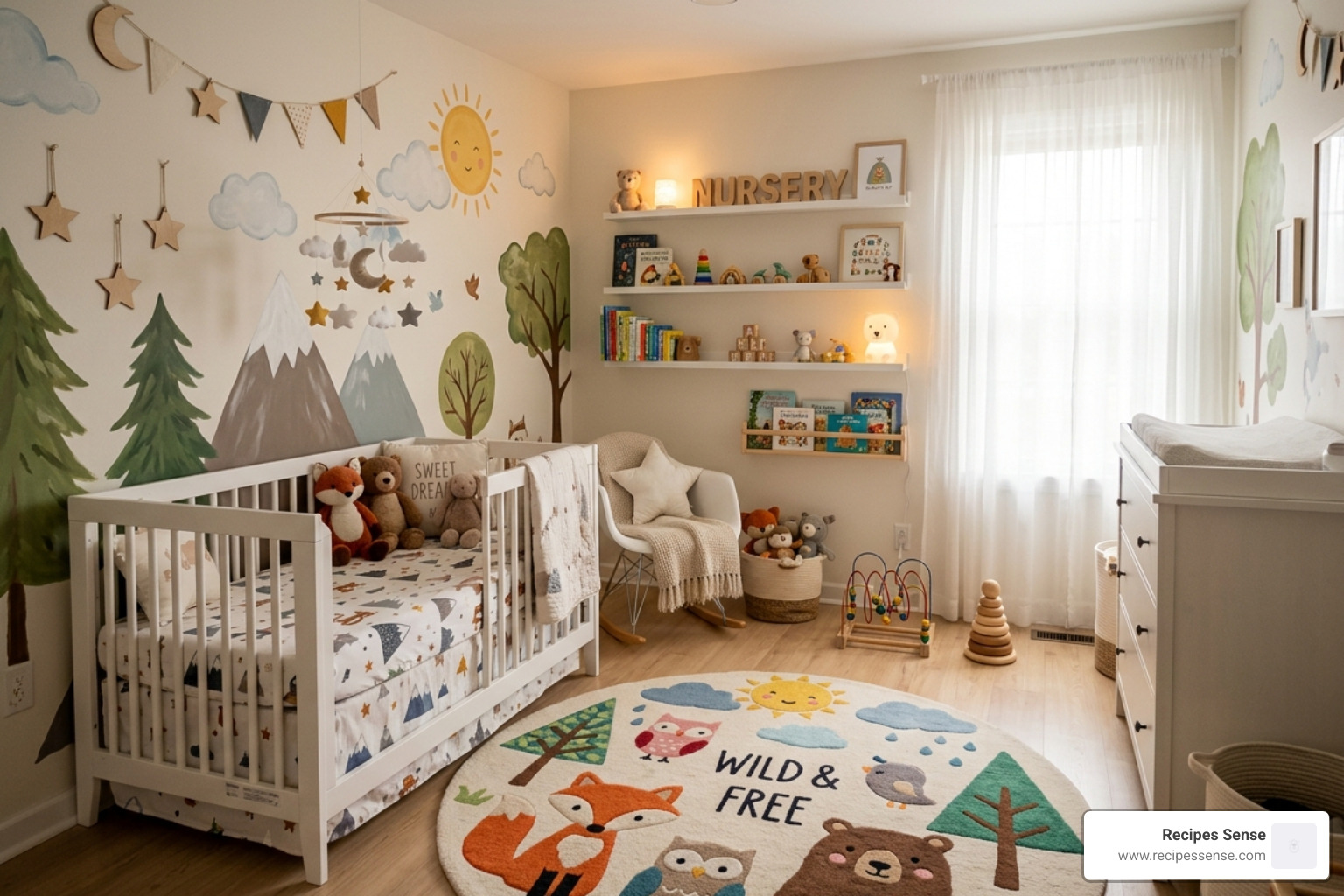 quarto de bebê temático com tapete redondo e decoração lúdica - tapete redondo quarto bebê