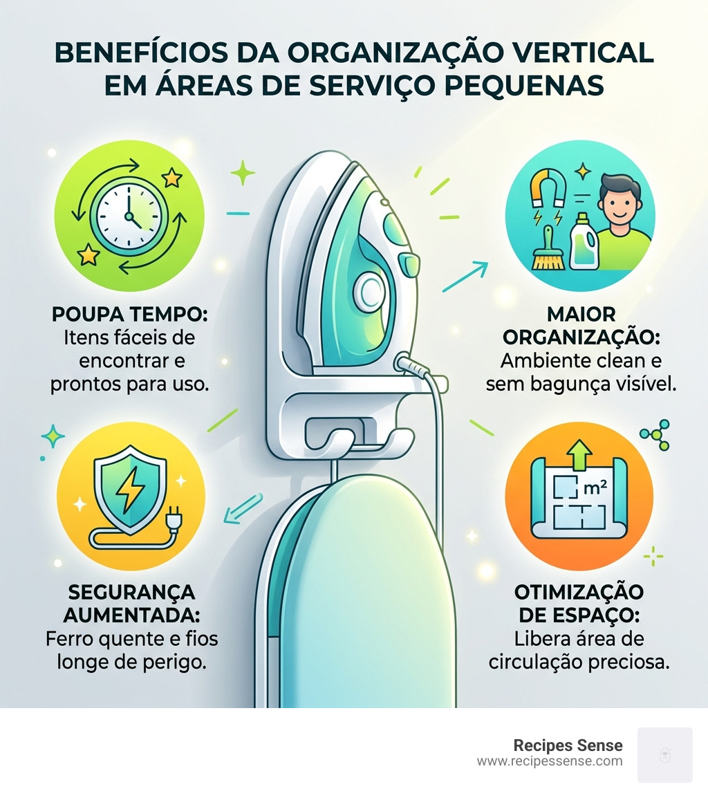Benefits of vertical storage organization in small service areas infographic - suporte ferro passar roupa infographic 
