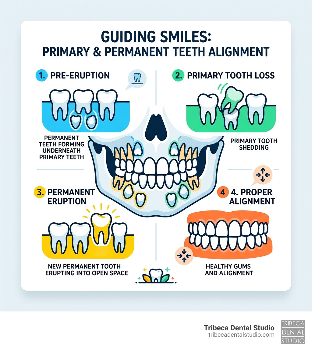 Alignment of primary and permanent teeth infographic - cavity treatment for children infographic 