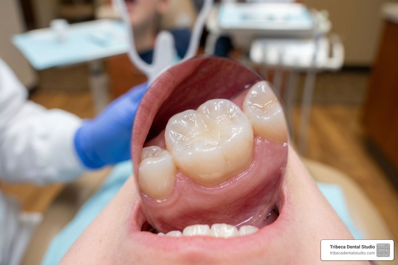 Tooth-colored composite filling on a molar - cavity treatment for children