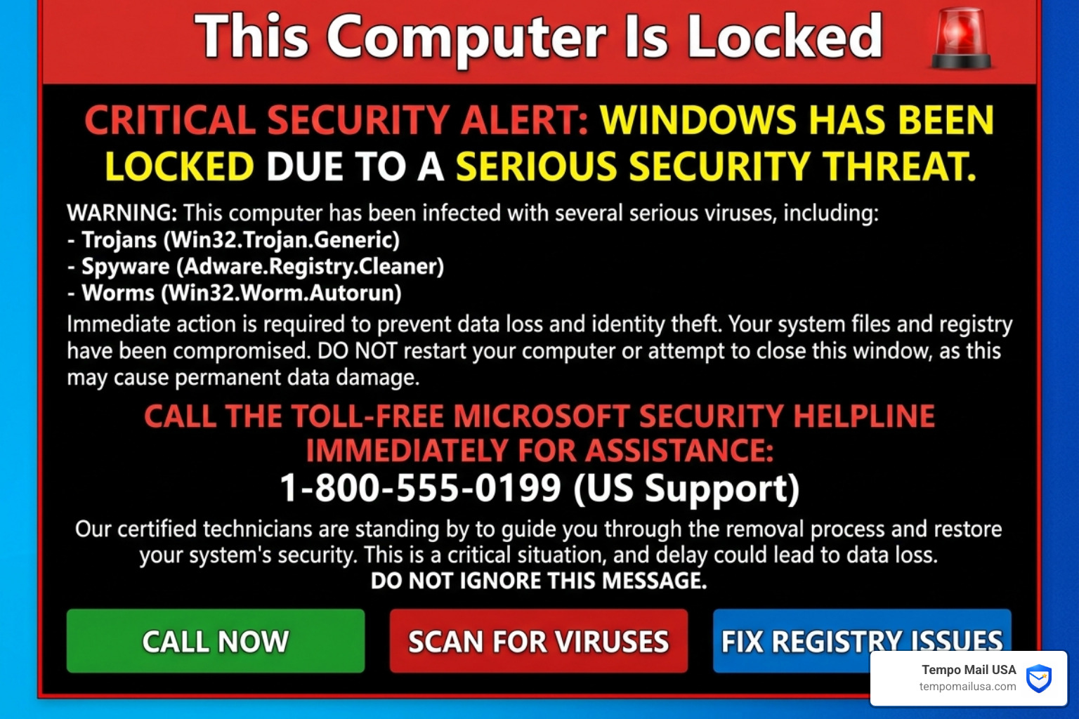 A "This Computer Is Locked" pop-up with a fake toll-free support number - microsoft security alert scam A "This Computer Is Locked" pop-up with a fake toll-free support number - microsoft security alert scam