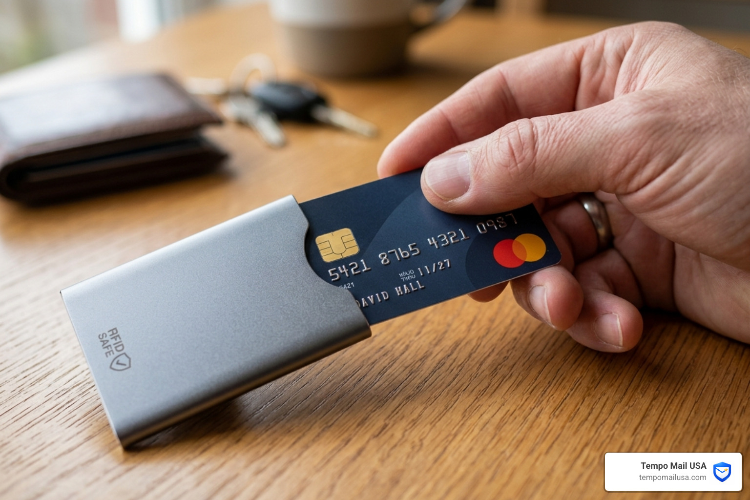 An RFID-blocking card sleeve used to prevent ghost tapping - ghost tapping scam