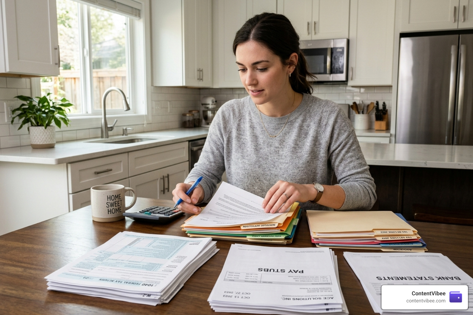 homebuyer organizing financial folders and tax returns - pre approval home loan process