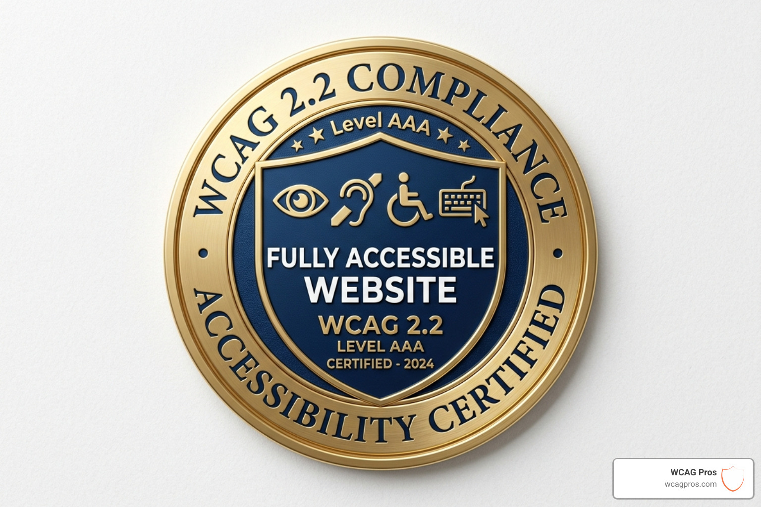 WCAG 2.2 compliance badge representing a fully accessible site - screen reader wordpress testing WCAG 2.2 compliance badge representing a fully accessible site - screen reader wordpress testing