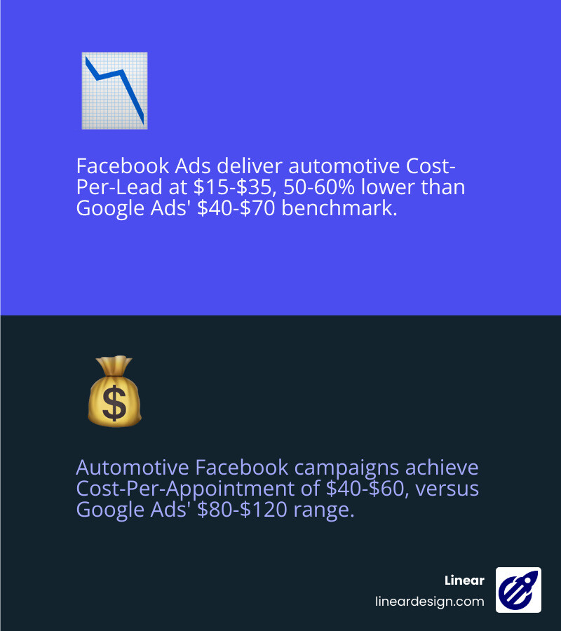 Comparison of Facebook Ads vs Google Ads for Automotive ROI - automotive facebook ad agency infographic 2_facts_emoji_blue
