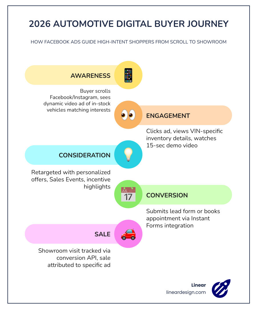 2026 automotive digital buyer journey from Facebook ad to showroom appointment infographic - automotive facebook ad agency