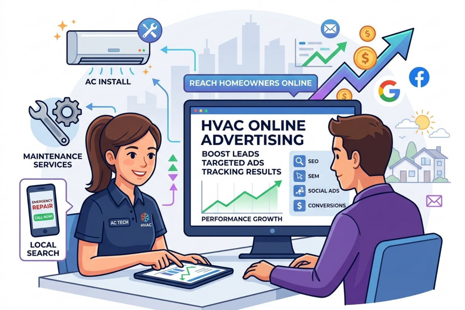 Google Search results showing Local Service Ads at the top - HVAC online advertising