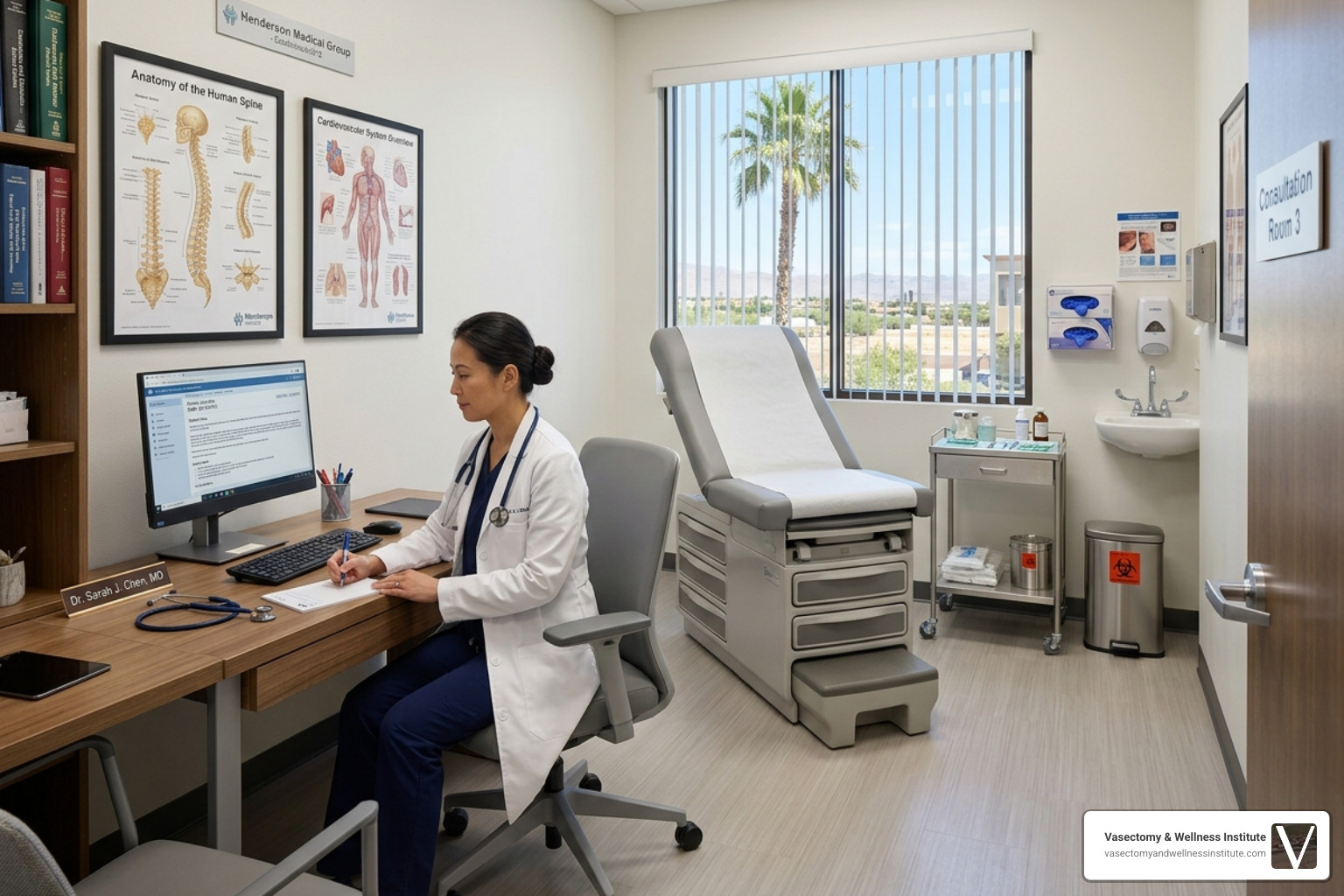 A professional consultation room at a Henderson medical clinic - low cost vasectomy