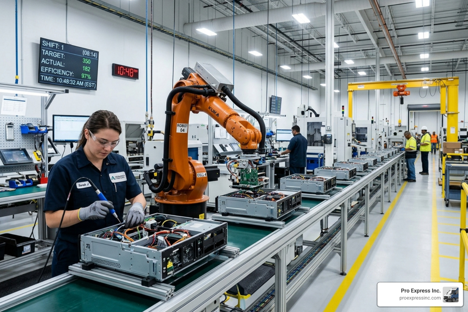 A modern manufacturing assembly line where precision and timing are critical - expedited delivery service A modern manufacturing assembly line where precision and timing are critical - expedited delivery service