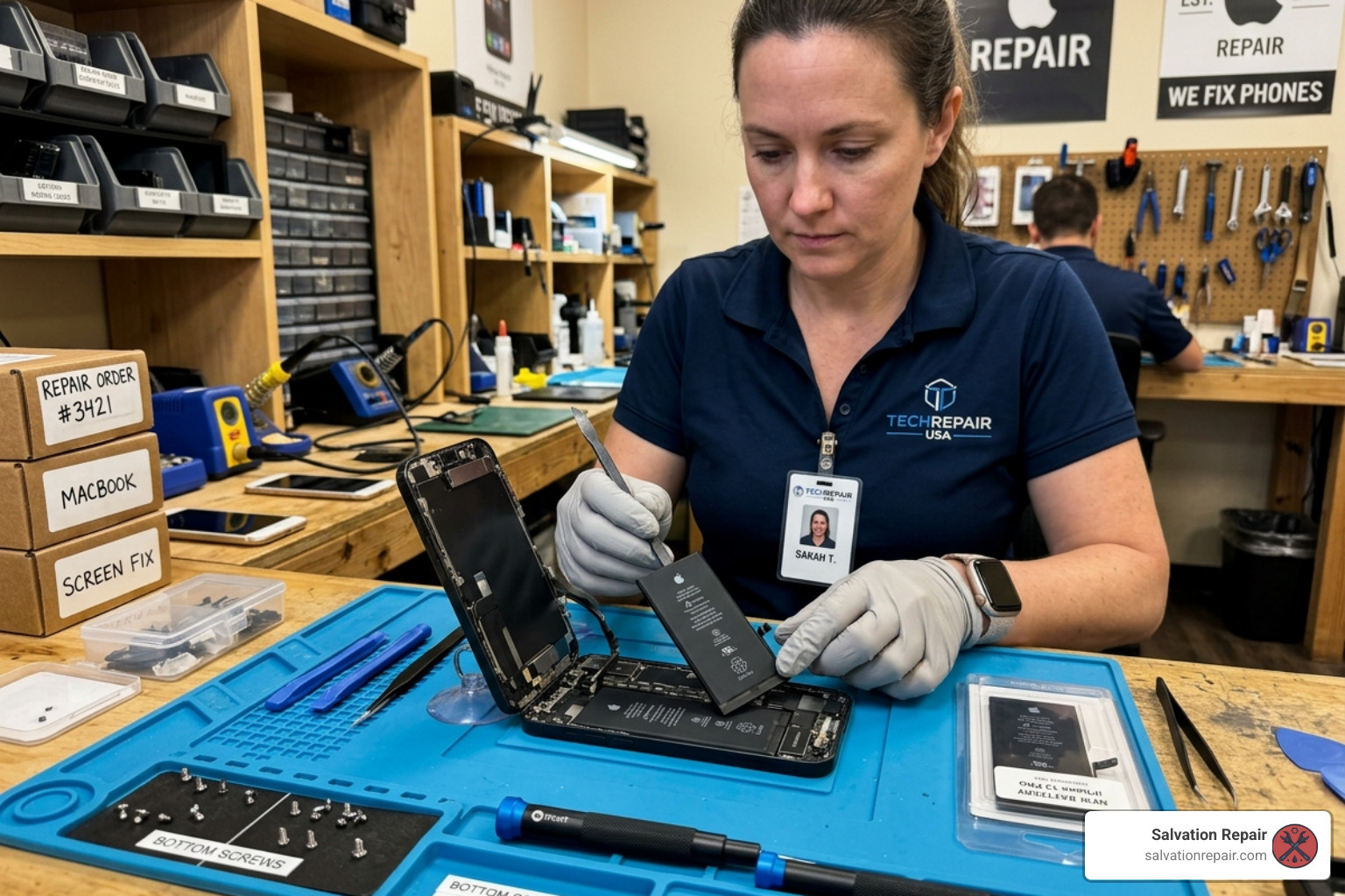 iPhone battery replacement in progress - fast iPhone repair Laurel