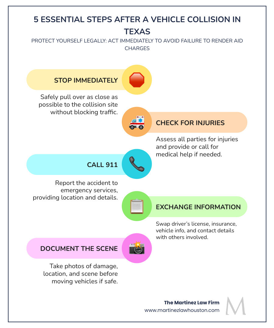 5 essential steps to take immediately after a vehicle collision in Texas - failure to render aid​ infographic