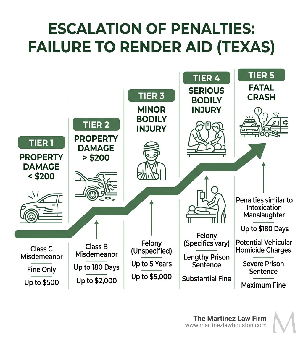 escalation of penalties based on injury severity - failure to render aid​ infographic 