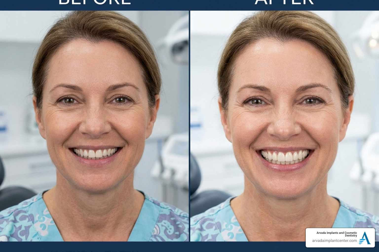 A full-arch dental restoration showing the difference between a natural smile and high-quality implants - cheap dental A full-arch dental restoration showing the difference between a natural smile and high-quality implants - cheap dental