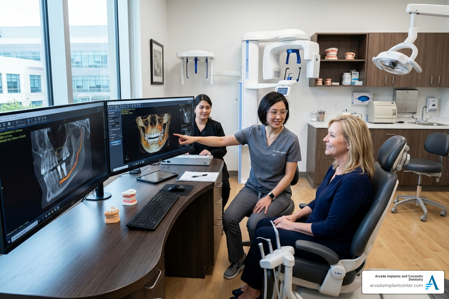 Modern dental consultation room featuring 3D imaging technology for precise implant planning - cheap dental implants near me Modern dental consultation room featuring 3D imaging technology for precise implant planning - cheap dental implants near me
