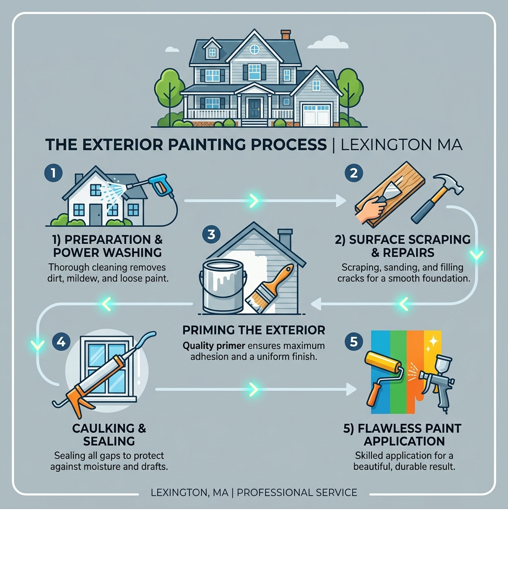 5-step professional exterior painting process for Lexington MA homes - exterior painting Lexington Massachusetts infographic