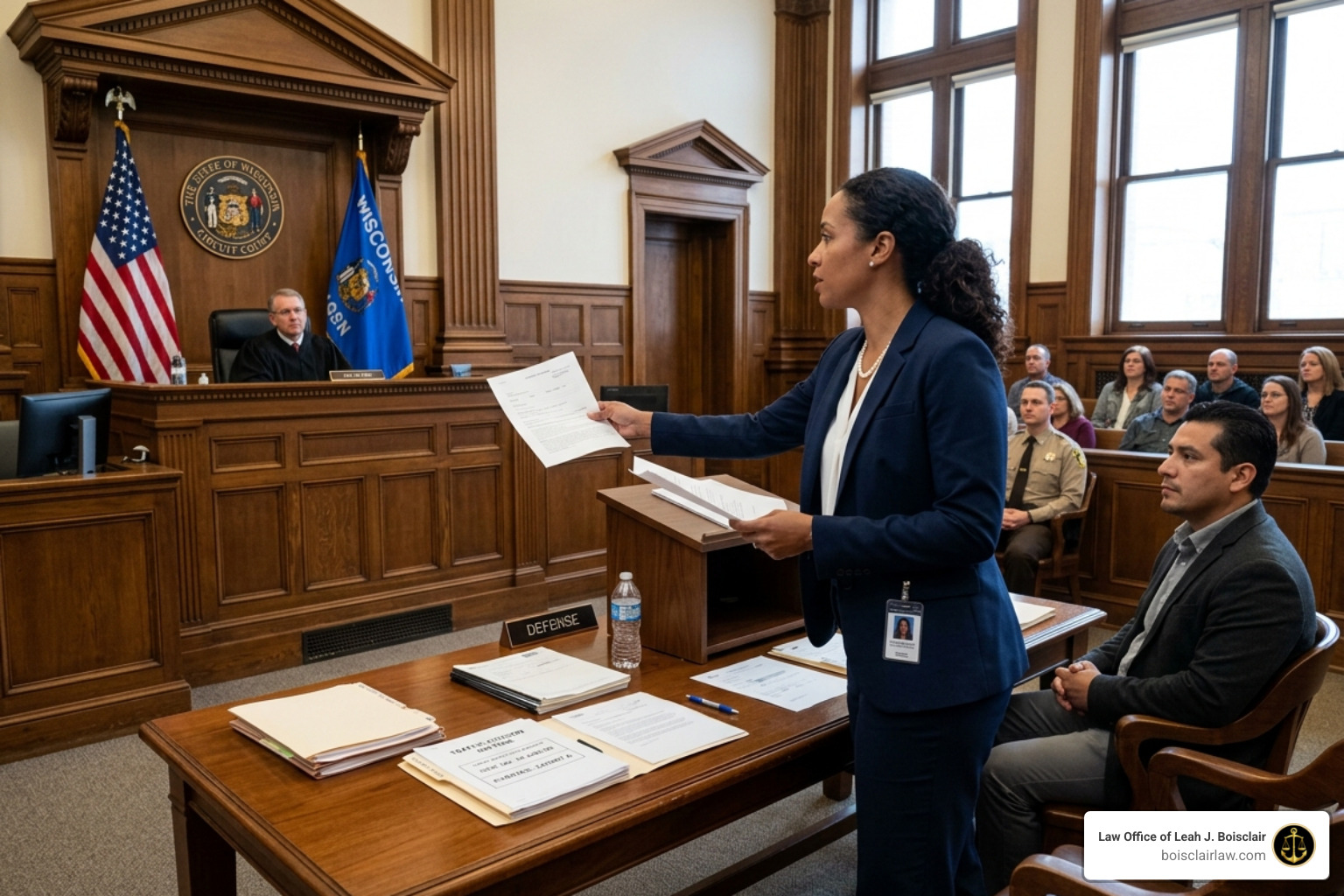 Lawyer in a courtroom presenting a defense for a traffic citation - speeding ticket attorney