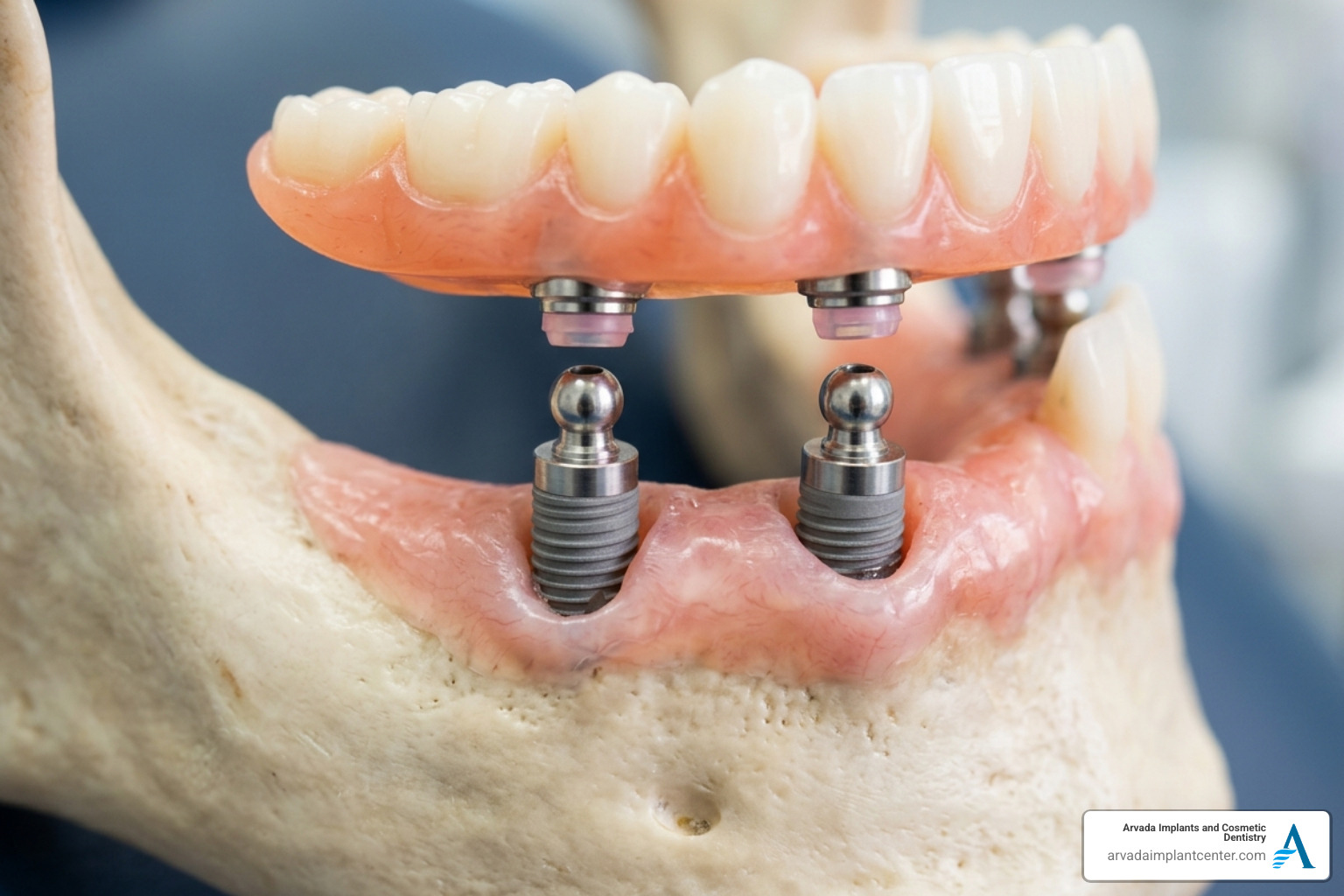 lower arch with two dental implant locators - clip in denture cost