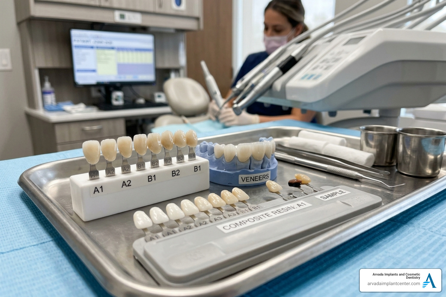 A variety of dental restoration materials including porcelain and composite - smile makeover