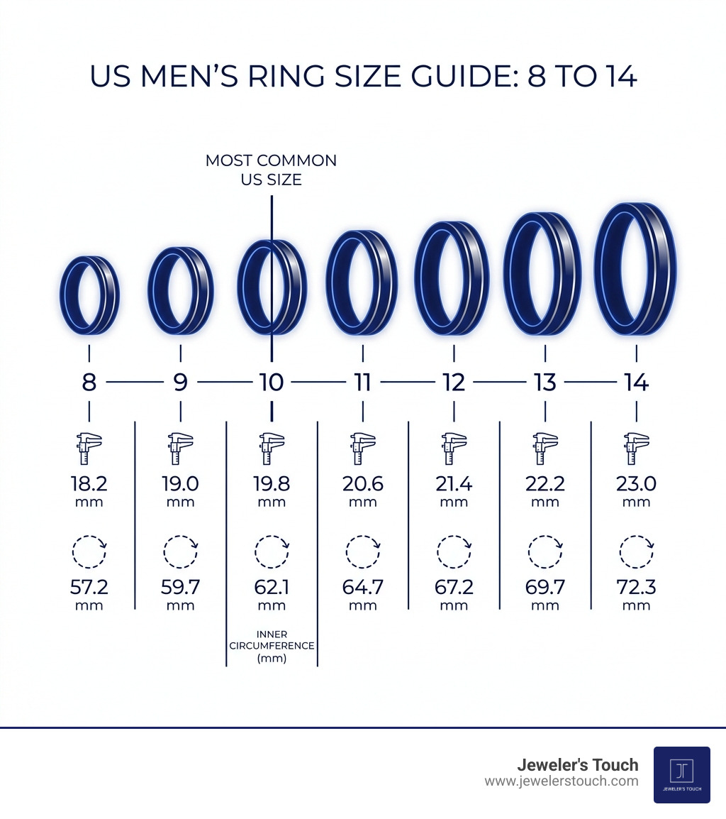 US men's ring size scale from 8 to 14 with diameter and circumference measurements - average men's ring finger size US men's ring size scale from 8 to 14 with diameter and circumference measurements - average men's ring finger size