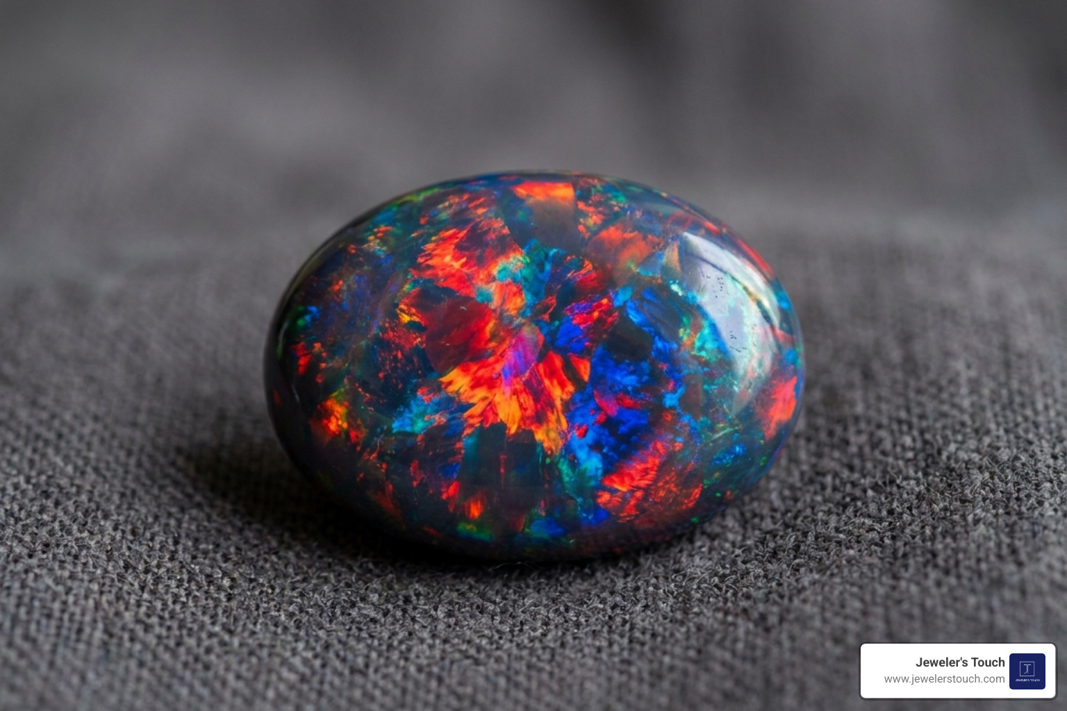 A rare black opal displaying vivid red and blue play-of-color - october birthstone color