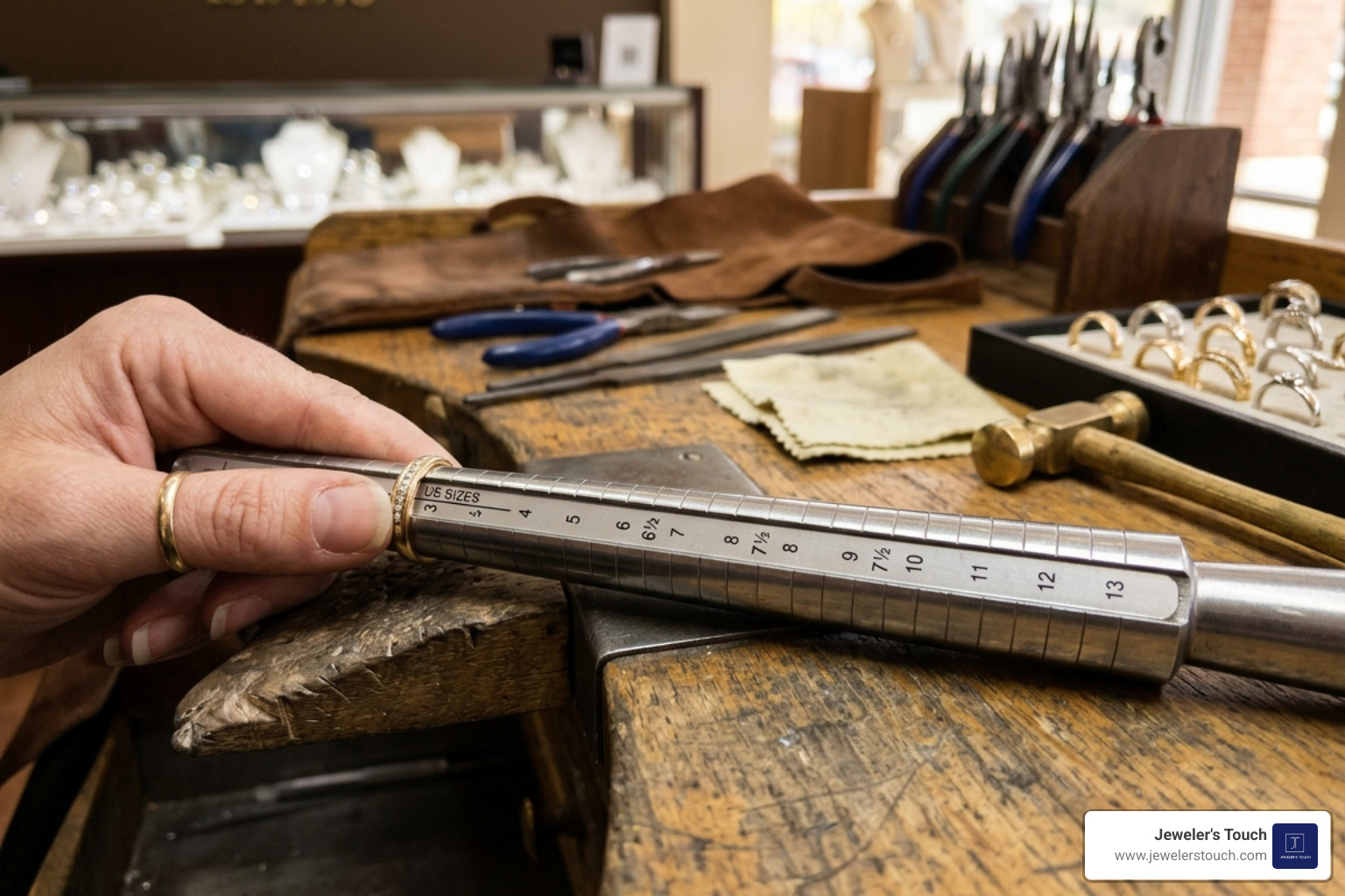 A professional jewelry mandrel used for measuring ring sizes accurately - average men's ring size
