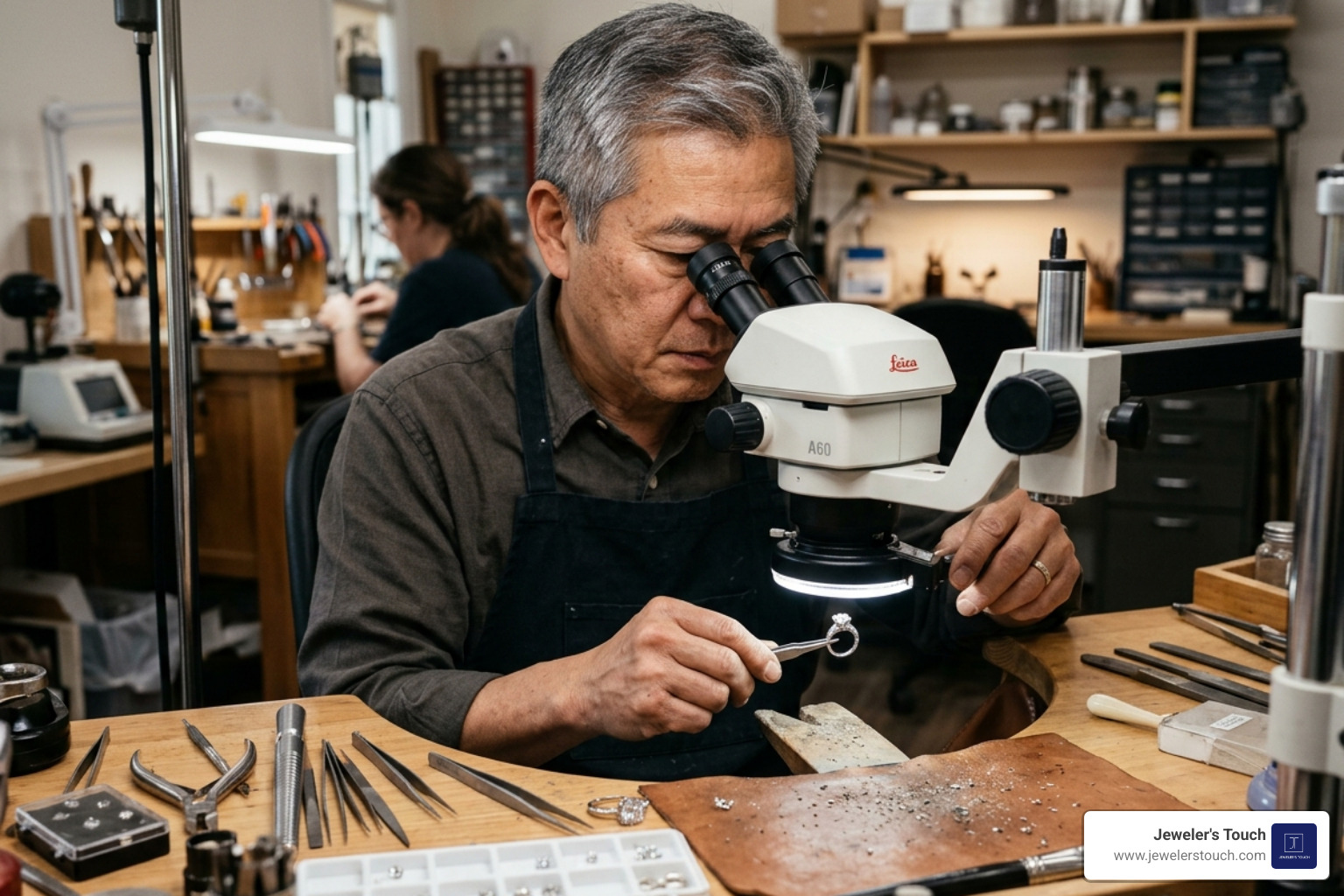a master jeweler inspecting a diamond ring under a microscope - diamond ring repair a master jeweler inspecting a diamond ring under a microscope - diamond ring repair