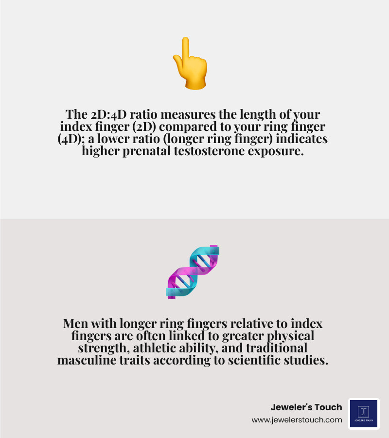 Graphic showing the 2D:4D ratio and how to measure your own ring finger length - men ring finger infographic Graphic showing the 2D:4D ratio and how to measure your own ring finger length - men ring finger infographic