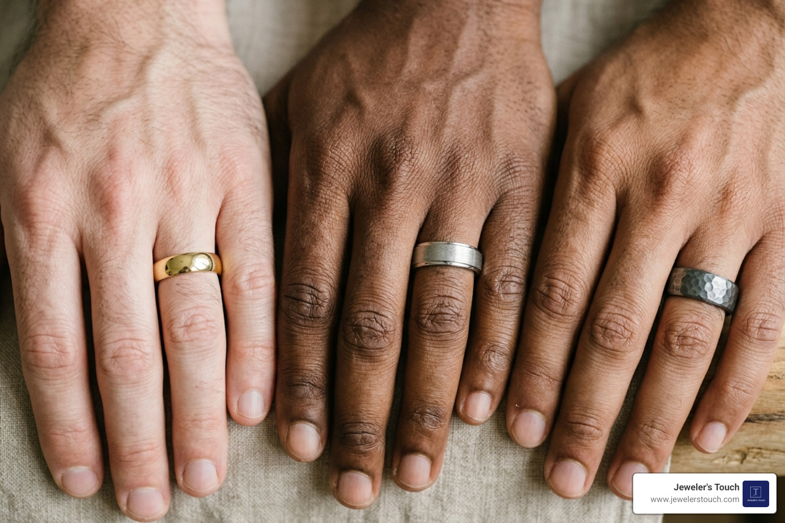 Various metal textures for men's rings including polished gold, brushed platinum, and hammered tungsten - men ring finger Various metal textures for men's rings including polished gold, brushed platinum, and hammered tungsten - men ring finger