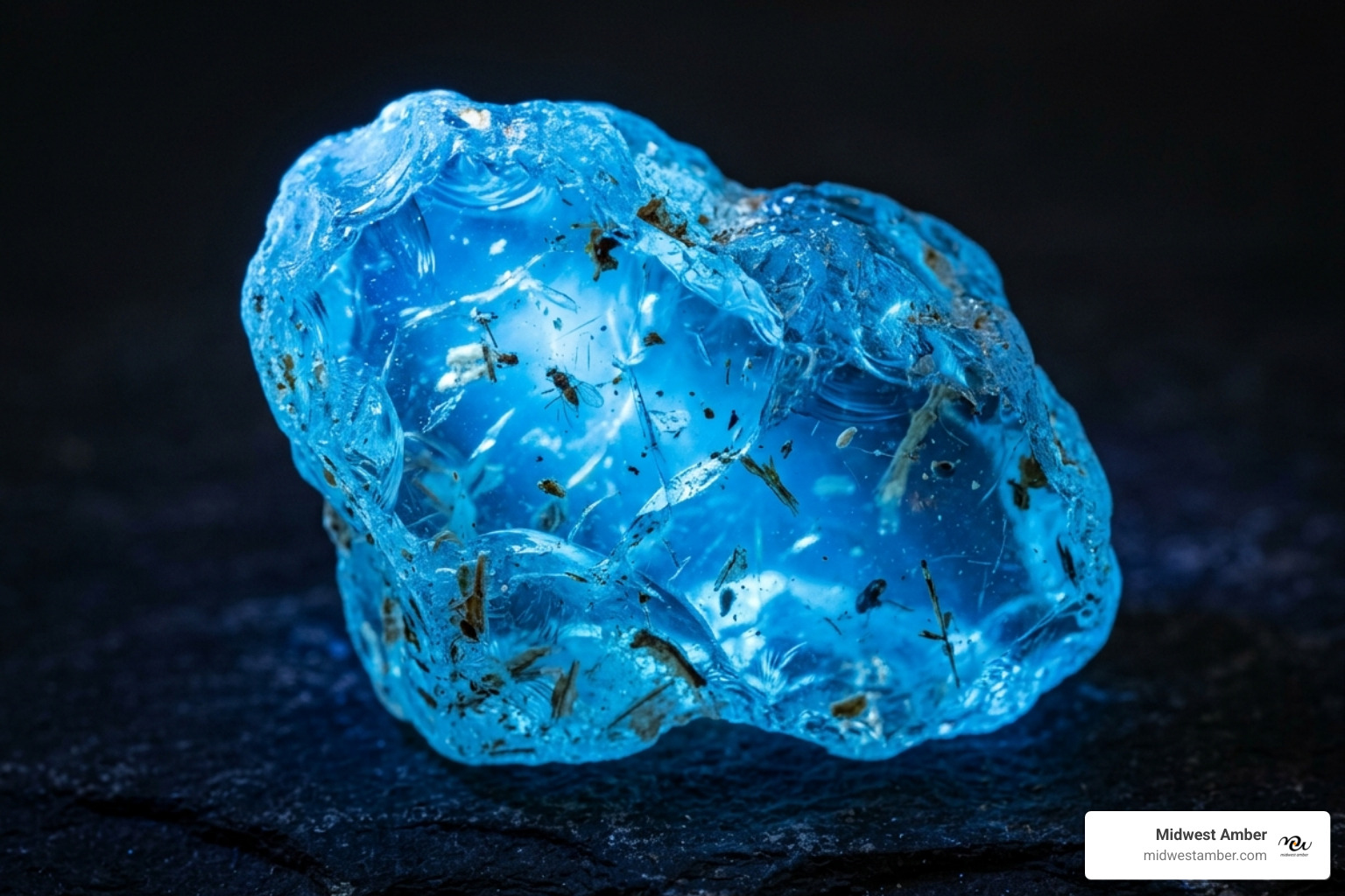 rare blue Dominican amber with natural fluorescence under UV light - is amber a precious stone
