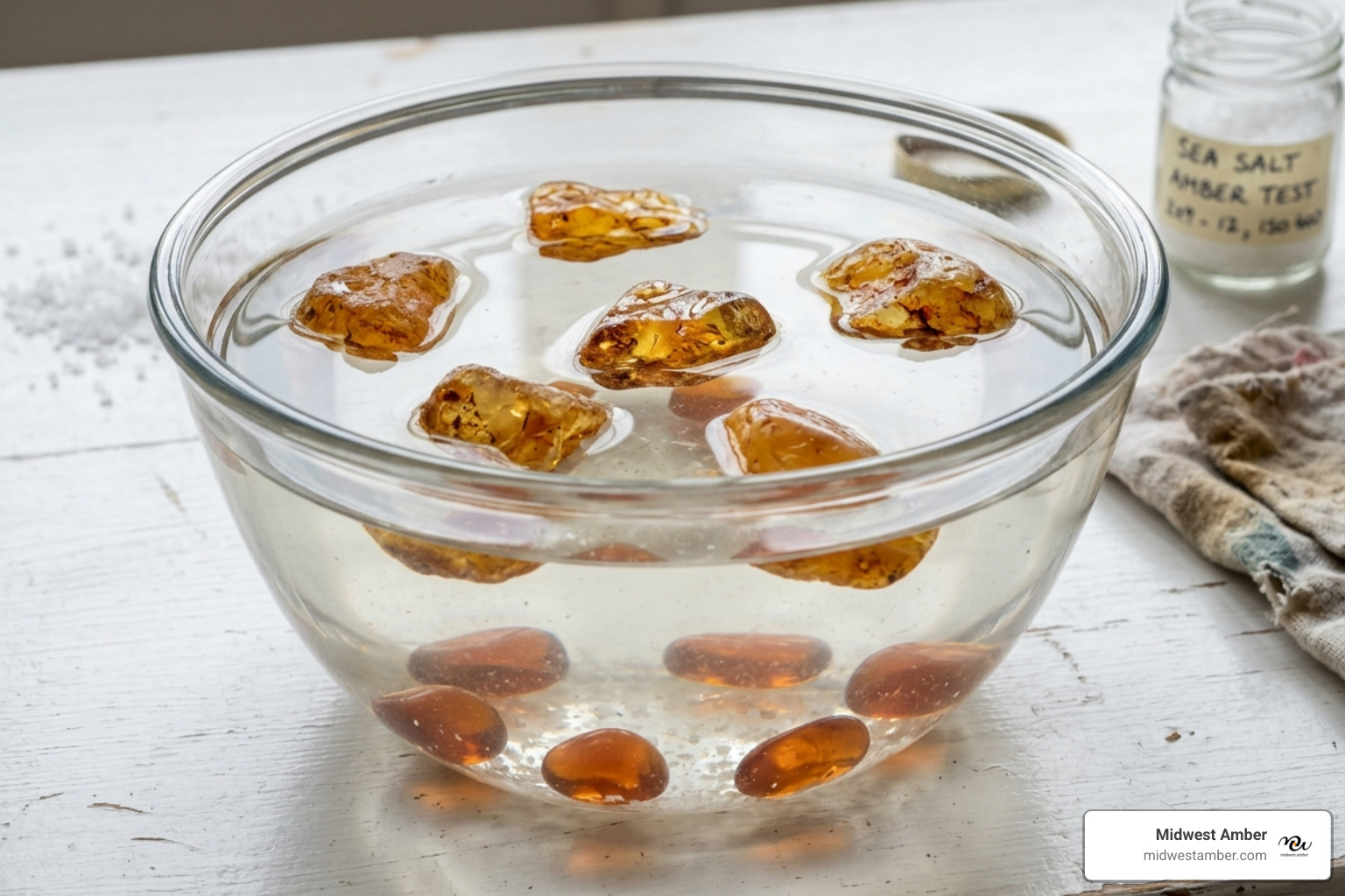 saltwater buoyancy test showing genuine amber floating while plastic sinks - is amber a precious stone
