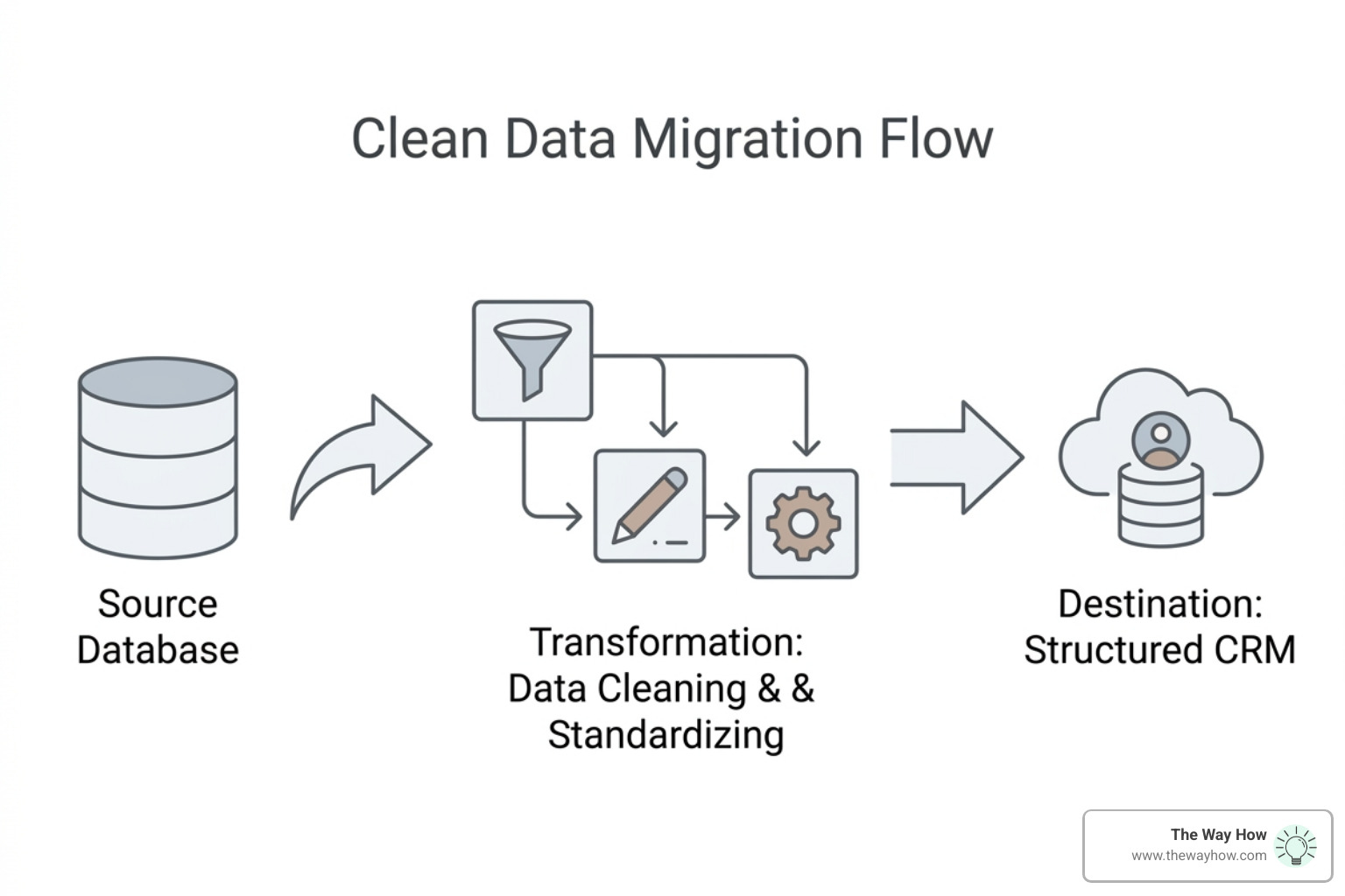 Diagram of a clean data migration flow showing extraction, transformation, and loading into a structured CRM - hubspot sales