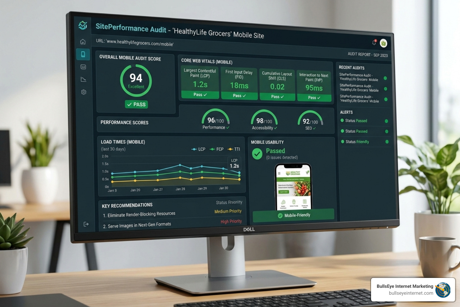 Audit of a mobile-responsive website showing speed and usability scores - CRO best practices Audit of a mobile-responsive website showing speed and usability scores - CRO best practices