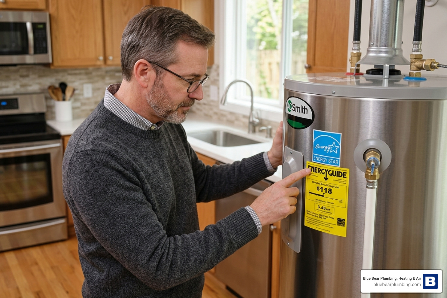 homeowner reviewing an ENERGY STAR label on a new appliance - efficiency ratings explained for homeowners homeowner reviewing an ENERGY STAR label on a new appliance - efficiency ratings explained for homeowners