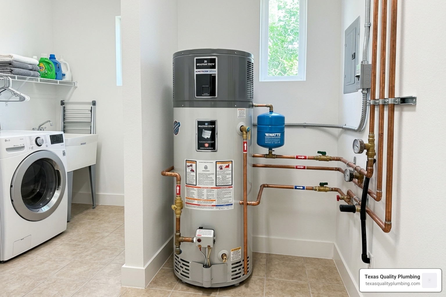 high capacity water heater in a modern Houston home utility room - how hot water demand in summer stresses your water heater high capacity water heater in a modern Houston home utility room - how hot water demand in summer stresses your water heater