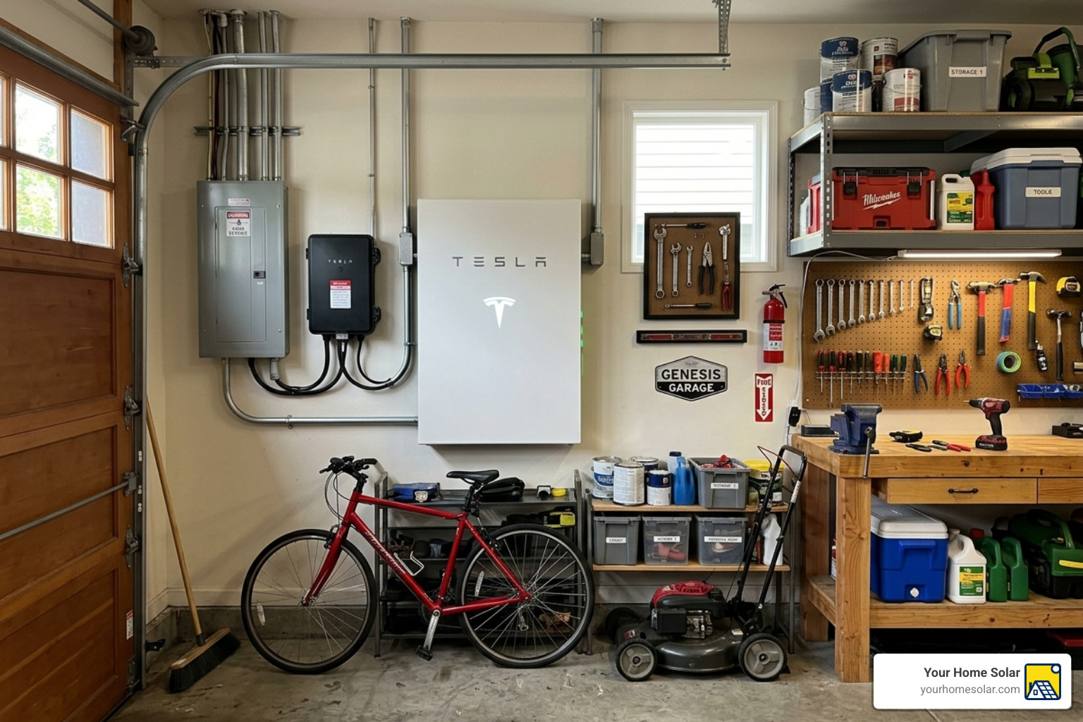 modern home battery backup system installed in a garage - install solar power modern home battery backup system installed in a garage - install solar power