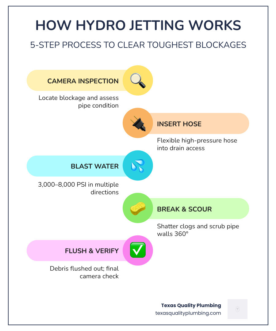 Infographic comparing hydro jetting vs snaking vs chemical cleaners showing effectiveness, pipe wall cleaning, and long-term Infographic comparing hydro jetting vs snaking vs chemical cleaners showing effectiveness, pipe wall cleaning, and long-term