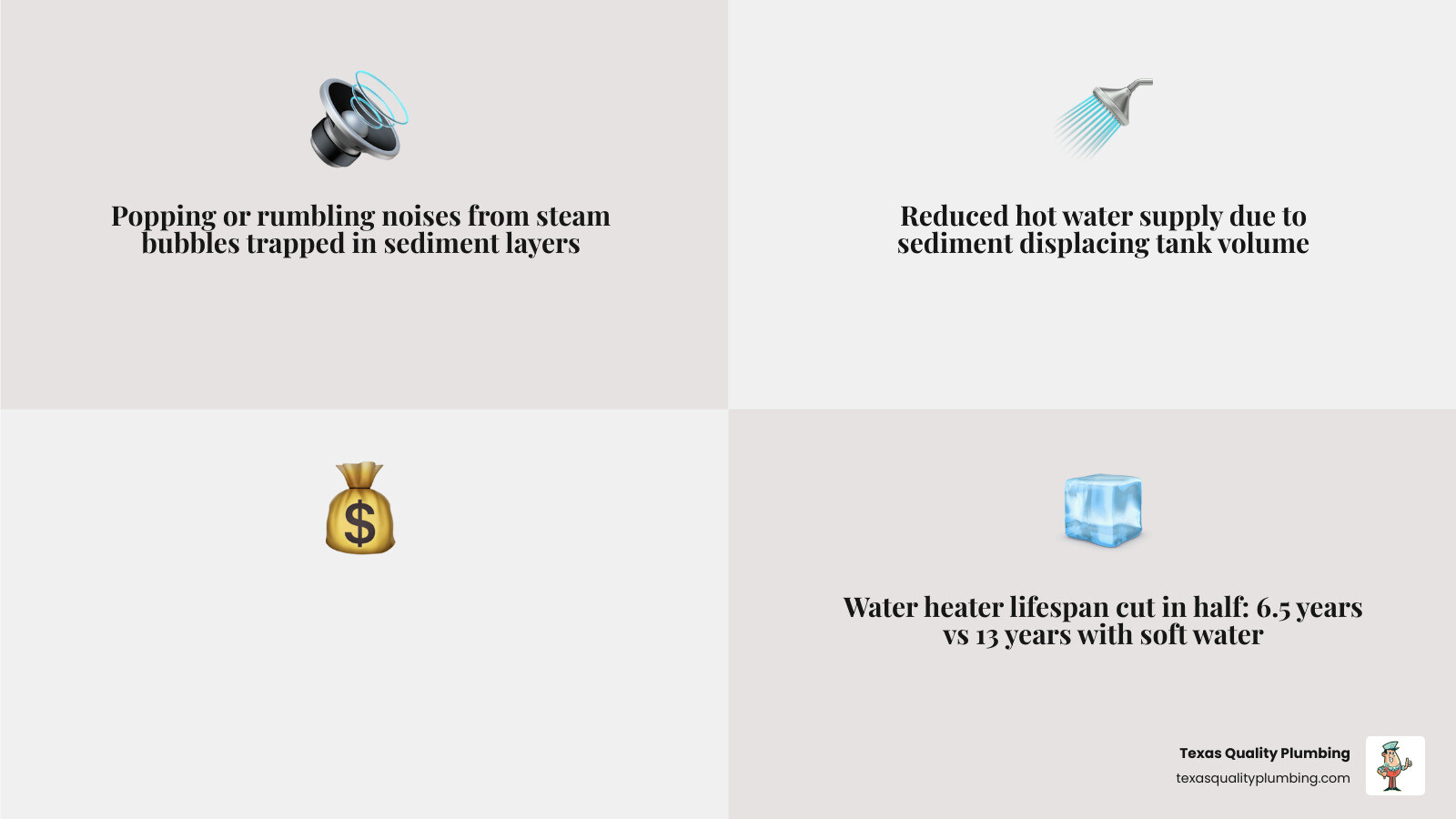 Infographic showing 5 signs hard water is shortening your water heater life with scale thickness and efficiency loss data Infographic showing 5 signs hard water is shortening your water heater life with scale thickness and efficiency loss data