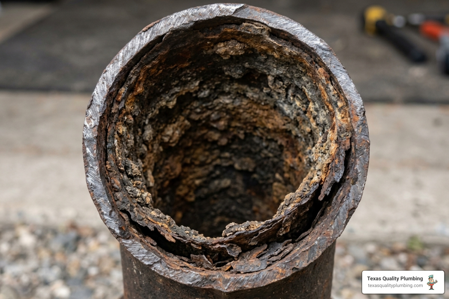 corroded metal pipe cross-section showing thinning walls and chemical buildup - why chemical drain cleaners damage your corroded metal pipe cross-section showing thinning walls and chemical buildup - why chemical drain cleaners damage your
