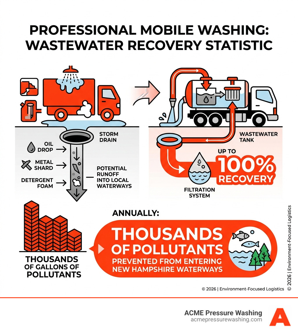 Statistic: Professional mobile washing can recover up to 100% of wastewater, preventing thousands of gallons of pollutants