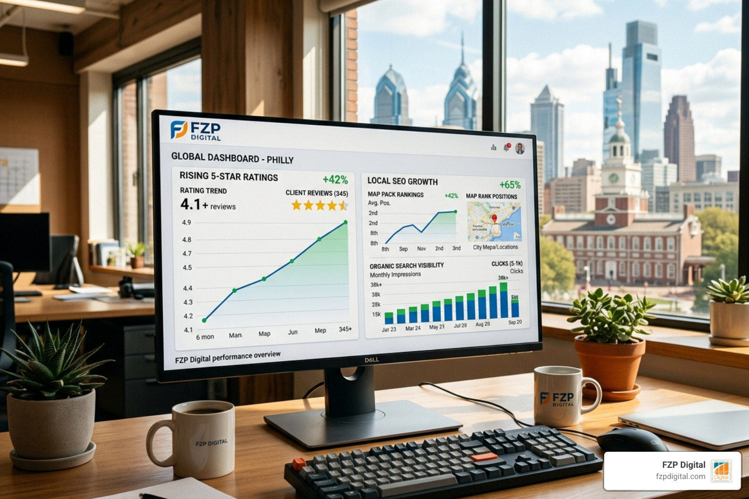 A digital dashboard showing rising star ratings and local SEO growth - customer review management A digital dashboard showing rising star ratings and local SEO growth - customer review management