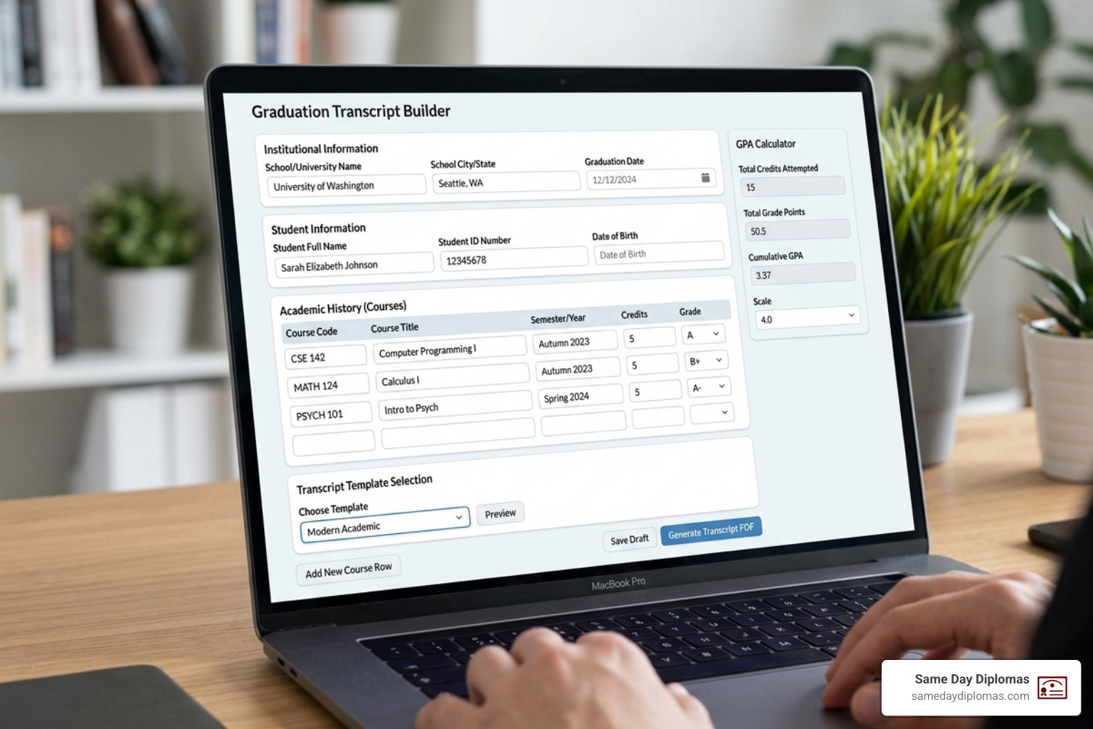 transcript customization interface - custom graduation transcript maker