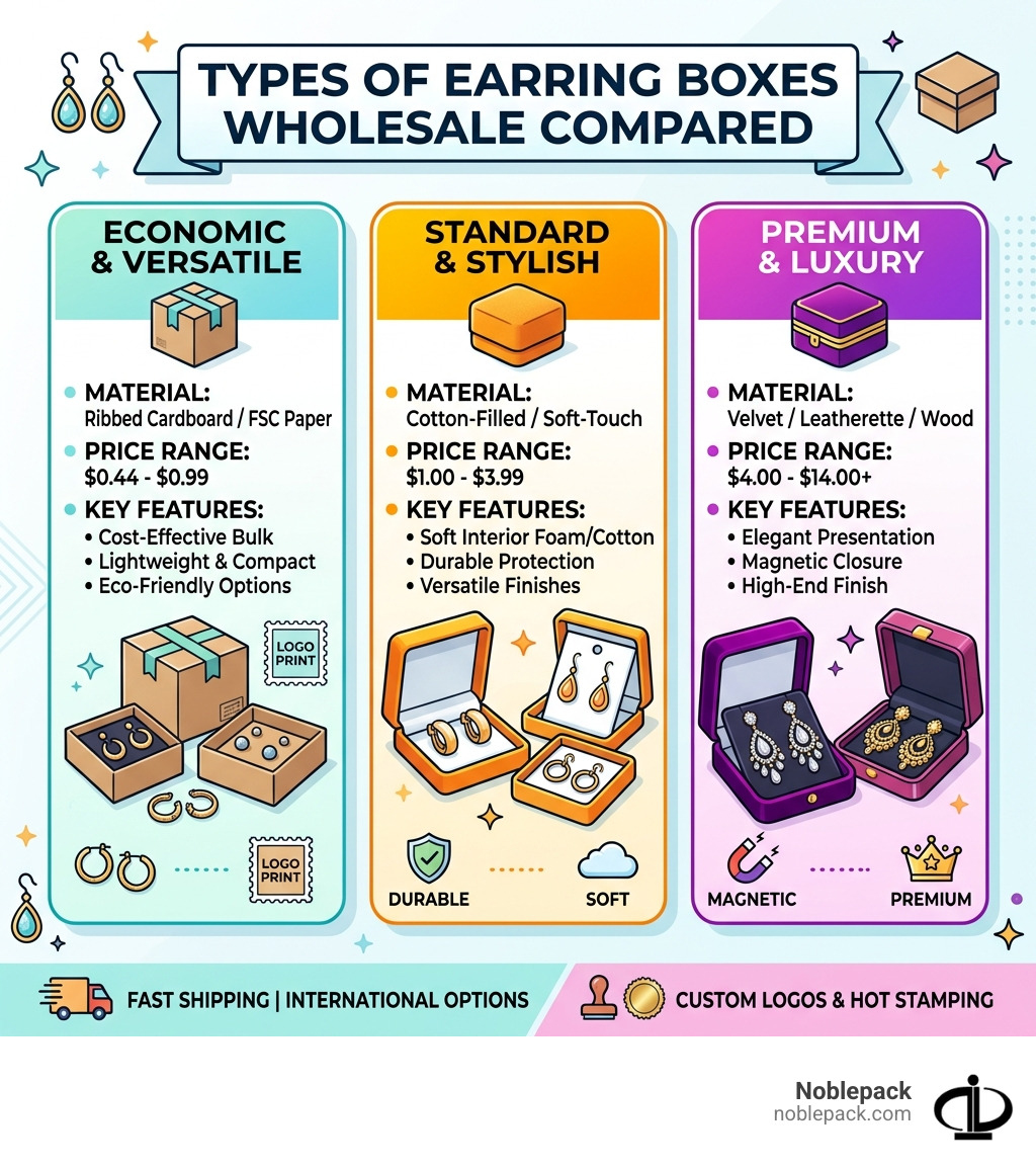Types of earring boxes wholesale with materials, price ranges, and key features compared - earring boxes wholesale