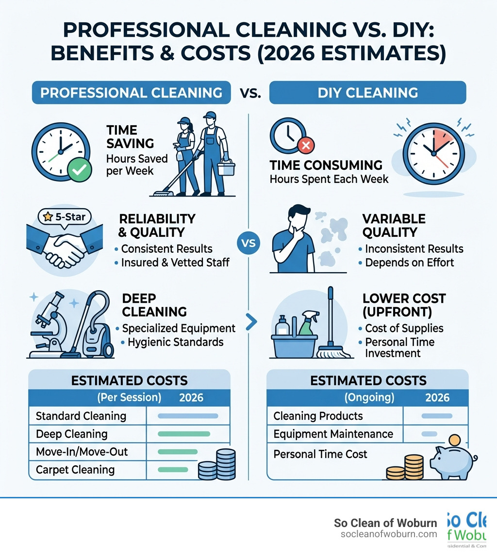 Infographic comparing professional cleaning vs DIY cleaning benefits and costs - Professional cleaning near me infographic Infographic comparing professional cleaning vs DIY cleaning benefits and costs - Professional cleaning near me infographic