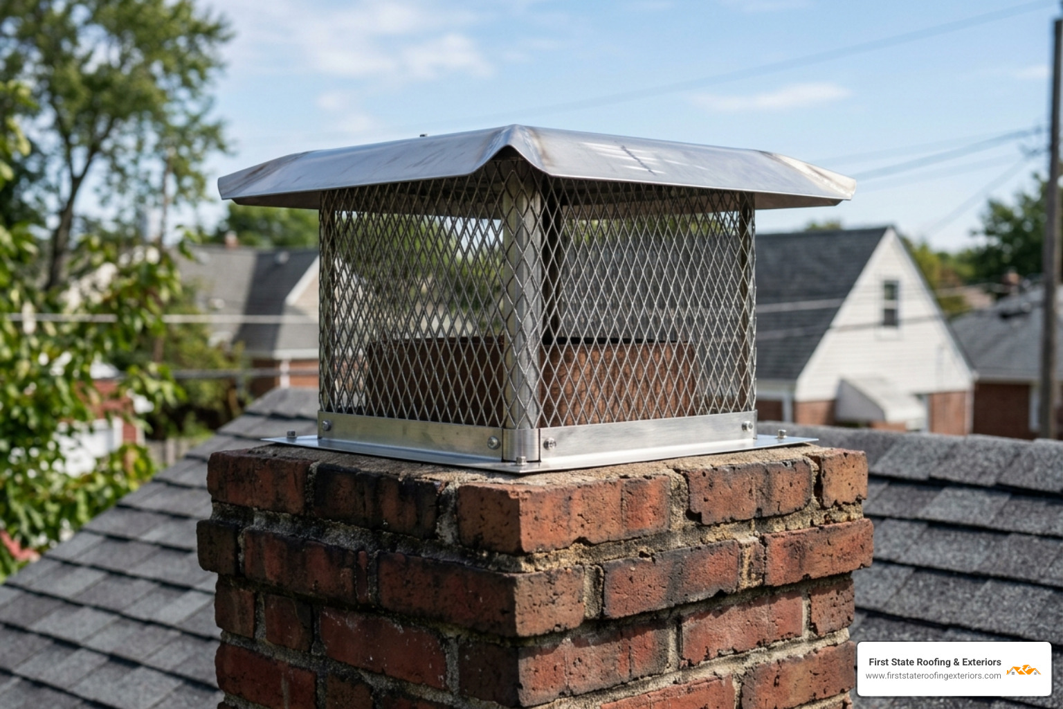 Stainless steel chimney cap with reinforced wildlife screening - chimney repair Milford DE