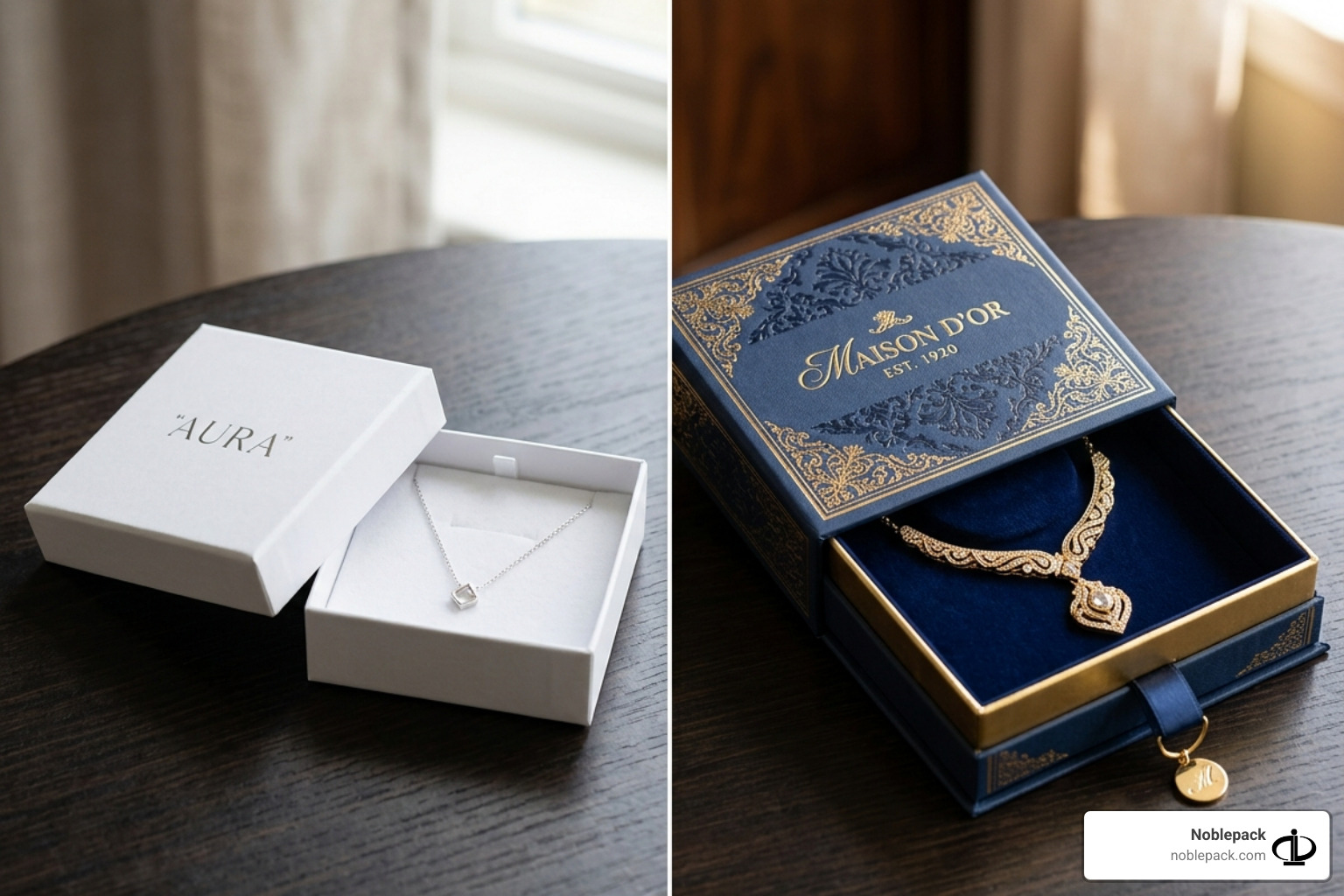 Comparison of how minimalist vs luxury packaging designs impact brand perception - branded jewelry packaging